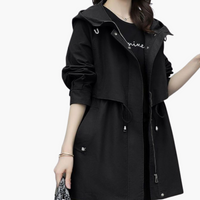 Damen Trenchcoat mit Kapuze und verstellbarer Taille – Schwarz