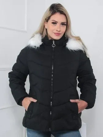 Leynira | Grüne Steppjacke mit Fellkapuze