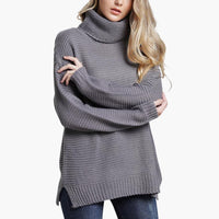 Damen pullover mit Rollkragen und langen Ärmeln – Grau
