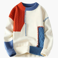 RÉVE | Patchwork-Pullover – Rot/Weiß/Blau