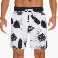 Gestreifte Herren-Badeshorts - mit Kordelzug und Taschen – Weiß