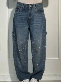 VALESKA - HOSEN MIT HOHER TAILLE UND WEITEM BEIN – Dunkelblau