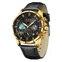 Stilvolle Mondphasen-Armbanduhr – Schwarz Gold