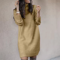 Damen Rollkragen Pulloverkleid | Langarm – Khaki