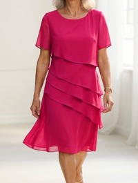 Renate | Elegantes, fließendes Kleid mit Rüschen – Rosa