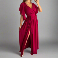 Quiswina | Elegantes V-Ausschnitt Mopp Kleid – Rot
