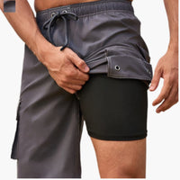 Herren Badeshorts mit Stretchstoff und Seitentasche – Grau
