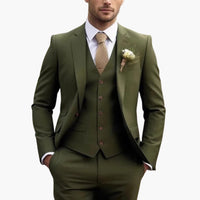 Dreiteiliger Herrenanzug mit maßgeschneidertem Blazer mit langen Ärmeln – Dunkelgrün