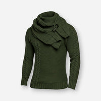Rollkragenpullover für Herren im Schalkragen-Stil mit Zopfmuster-Details – Olivgrün