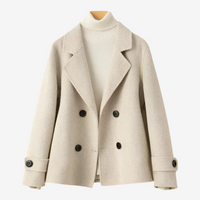 Klassische doppelreihige Wolljacke für Frauen – Beige