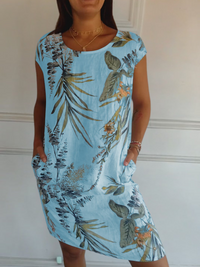 CINDY - GERADES KLEID MIT PRINT – Blau
