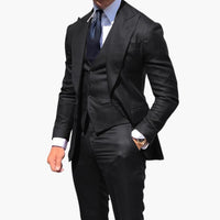 Herren Anzug dreiteilig mit Weste Jacke und Hose – Schwarz