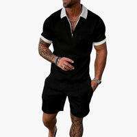 Herren Sommer Zweiteiler mit Reißverschluss und Shorts – Schwarz-Weiß