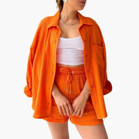 Musselin Zweiteiler für Damen - Leichtes Co-ord Set für den Sommer – Orange