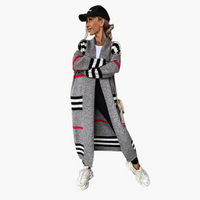 Damen Langer Strickjacke mit Streifen – Grau