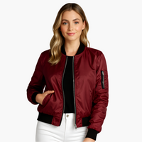 Damen Bomberjacke mit Frontreißverschluss und Ärmeltasche – Rot
