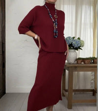 Marlene™ - Strick-Set mit Geripptem Rock – Bordeaux