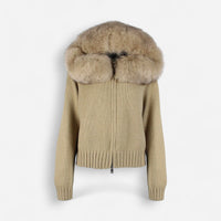 Strickjacke für Damen mit flauschiger Kapuze - kurz – Braun