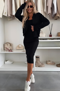 Madelon™ | Bequemes Midikleid und Cardigan – Schwarz