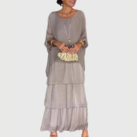 Maja | Damen Boho Maxikleid Geschichtet Lagenlook Romantic Sommer – Grau