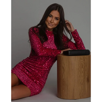 Damen Pailletten Langarmkleid | Mini – Rot