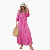 Boho Maxikleid für Damen - Blumenmuster & lockere Passform – Rosa