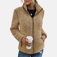 Claudia | Damen Lässige Reißverschluss Fleecejacke – Beige