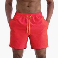 Herren Badeshorts mit Kordelzug und Seitentaschen – Korallenrot