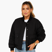 Damen Bomberjacke mit geripptem Saum und Seitentaschen – Schwarz