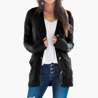 Damen Strickjacke mit Knopfverschluss und Vordertaschen – Schwarz