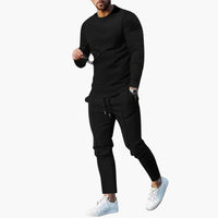 Zweiteiliges Herren-Set für Frühling und Herbst mit Langarmshirt – Schwarz