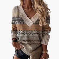 Damen pullover mit V-Ausschnitt und Animal-Print-Muster – Braun
