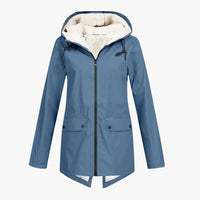 Wasserabweisender Trenchcoat mit Kapuze für Damen – Blau