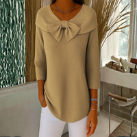 Dorothea | Damen Top Schleifendetail Dreiviertelärmel Feminin Elegant – Khaki