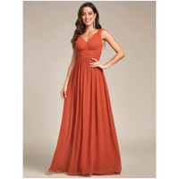 Damen Plissee-Kleid mit V-Ausschnitt | Maxi – Orange