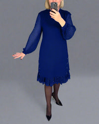 Swenthilda | Elegantes Herbstkleid mit Figur-Schmeichelndem Schnitt – Blau