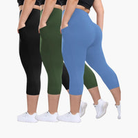 Capri-Leggings Set - Für Damen mit hoher Taille Sport – Schwarz/Grün/Hellblau