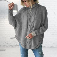 Strick Rollkragenpullover mit Batwing Ärmeln – Grau