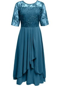 Damen 3/4 Ärmel Rundhalsausschnitt Kleid | Mini – Dunkelblau