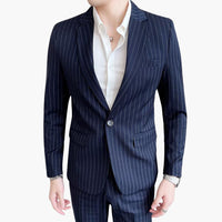 Herren Anzug mit Nadelstreifen und Slim Fit Sakko – Marine