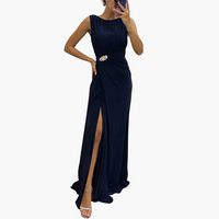 Plissee Maxikleid mit Schlitz - Elegantes Damen Abendkleid – Marine