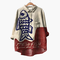 Ruth | Bequemes Vintage-Shirt mit Fisch-Print – Braun