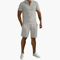 Herren Sommer-Zweiteiler mit Half-Zip-Shirt und Shorts – Hellgrau