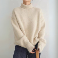 Damen Pullover | Klassischer Strick mit Rollkragen – Beige