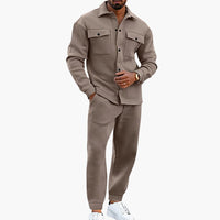 Zweiteiliges Herren Set mit Langarmhemd und Hose – Khaki