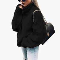 Damen pullover mit Rollkragen und strukturierter Strickoberfläche – Schwarz