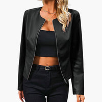 Damen Bikerjacke mit Rundhalsausschnitt und Reißverschluss – Schwarz