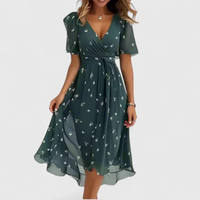 Helga | Damen Blumen Midikleid V-Ausschnitt Romantic Feminin Sommer – Grün