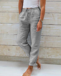 Lorinne - Leinenhose mit Stretchanteil – Grau