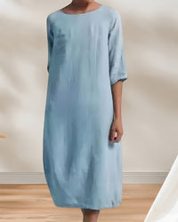 Marbella Dress | Ladies Casual Leinen-Look Einfaches Midikleid – Himmelblau